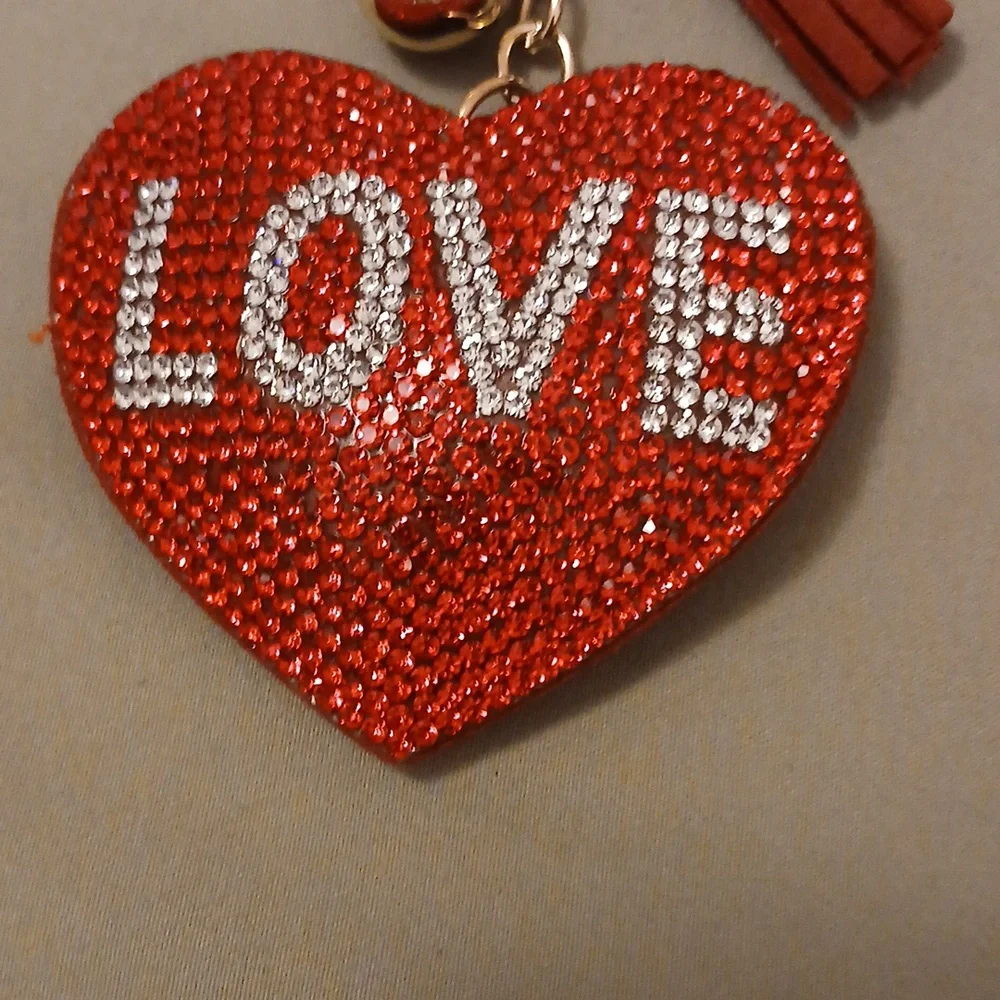 PUFF PILLOW Red Heart Keychain with Gold Accents